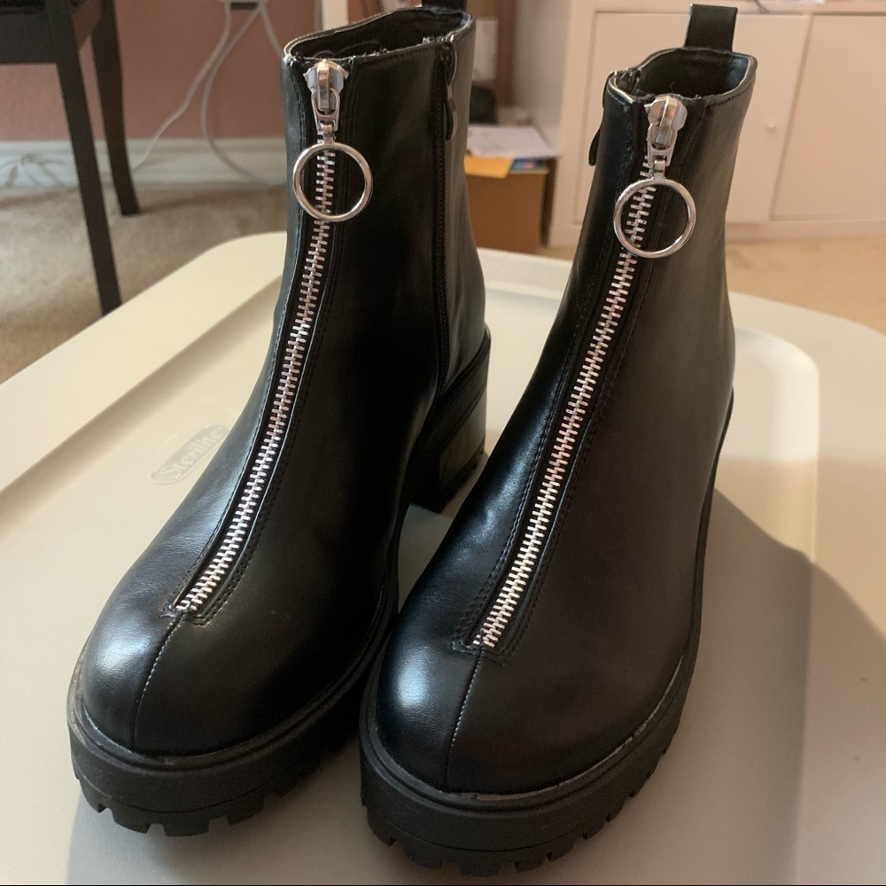 nasty gal black chunky zipper boots